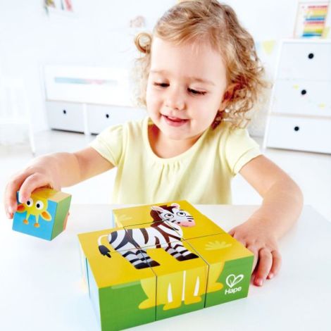 Puzzle din lemn cuburi - Animale din Jungla 3 x 3 - poza 4