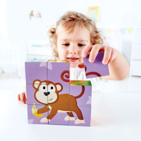 Puzzle din lemn cuburi - Animale din Jungla 3 x 3 - poza 5