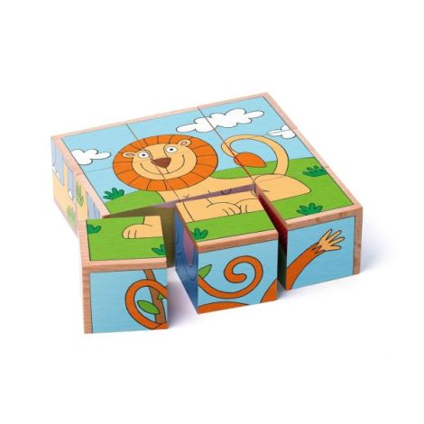 Puzzle din lemn cuburi - Animale exotice 3 x 3 - poza 1