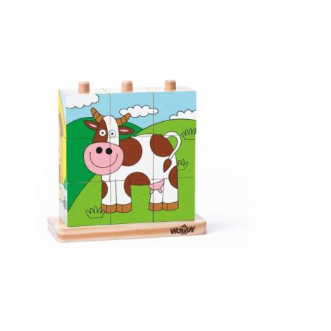 Puzzle din lemn cuburi - Imagini de stivuit 3 x 3 - poza 1