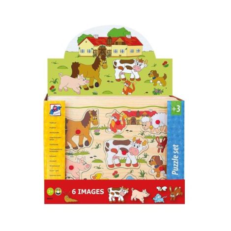 Puzzle din lemn pentru copii cu animale de la ferma - poza 1