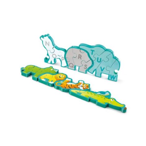 Puzzle din lemn pentru copii cu litere si animale salbatice - poza 1