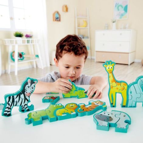 Puzzle din lemn pentru copii cu litere si animale salbatice - poza 2