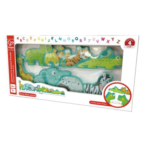 Puzzle din lemn pentru copii cu litere si animale salbatice - poza 3