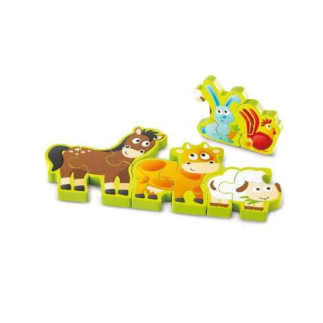 Puzzle din lemn pentru copii cu numere si animale de la ferma - poza 1