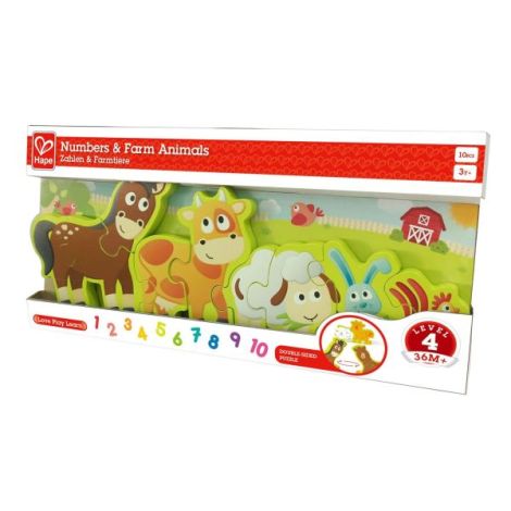 Puzzle din lemn pentru copii cu numere si animale de la ferma - poza 2