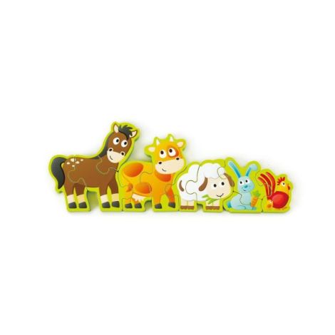 Puzzle din lemn pentru copii cu numere si animale de la ferma - poza 3