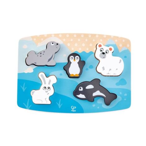 Puzzle din lemn tactil - Animale polare - poza 1