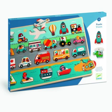 Puzzle din lemn Vroom-vroom, Djeco - poza 1