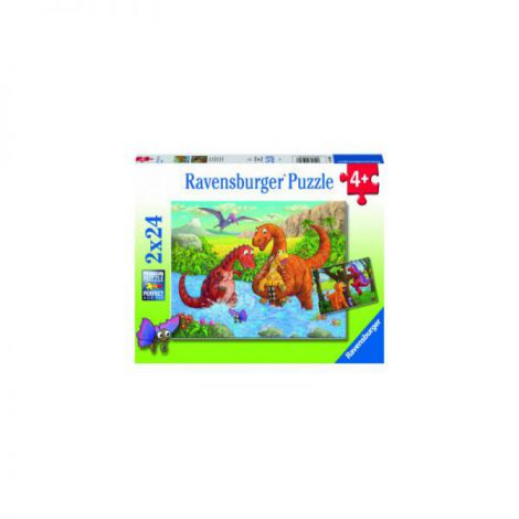 PUZZLE DINOZAURI LA RAU, 2x24 PIESE - poza 1