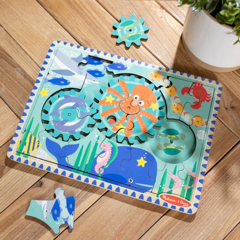 Puzzle educativ din lemn, cu rotite dintate, Oceanul, 8 piese, pentru copii 3 ani+, Melissa&Doug 31003 - poza 5