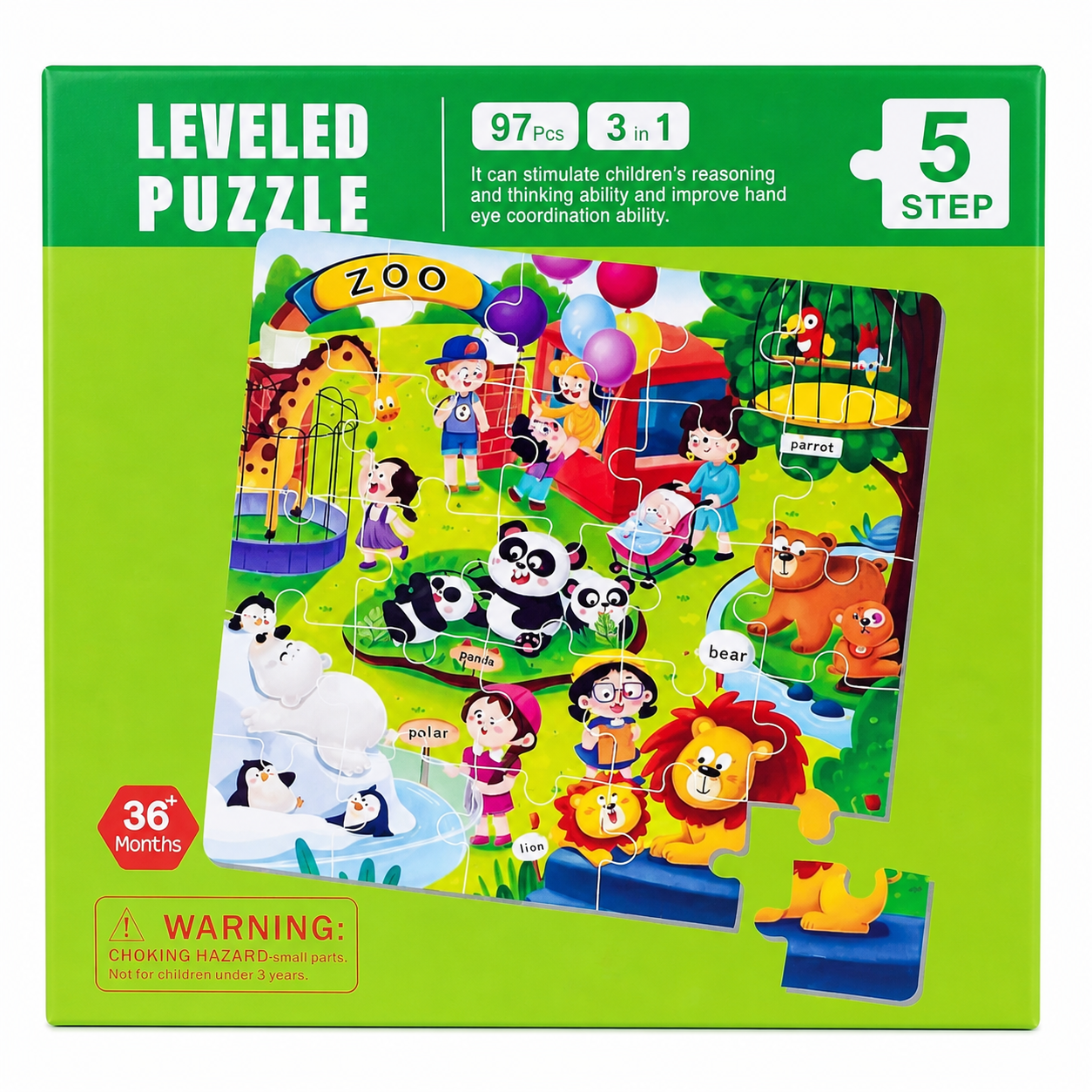 Puzzle educativ gradina zoologica cu animale, 97 piese