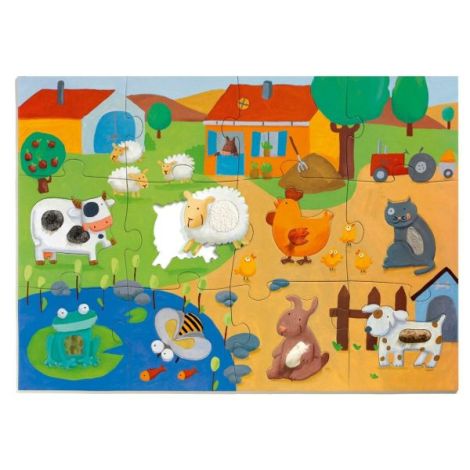 Puzzle gigant tactil Ferma, Djeco - poza 2