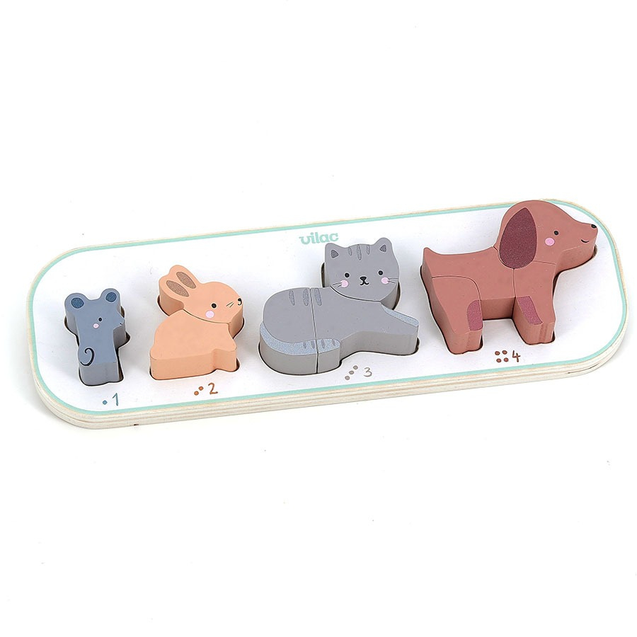 Puzzle incastrat din lemn - 1,2,3,4 Animale - Vilac