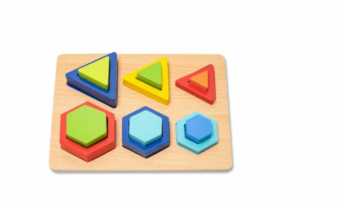 Puzzle incastru 3D 6 Forme Geometrice, 12 piese