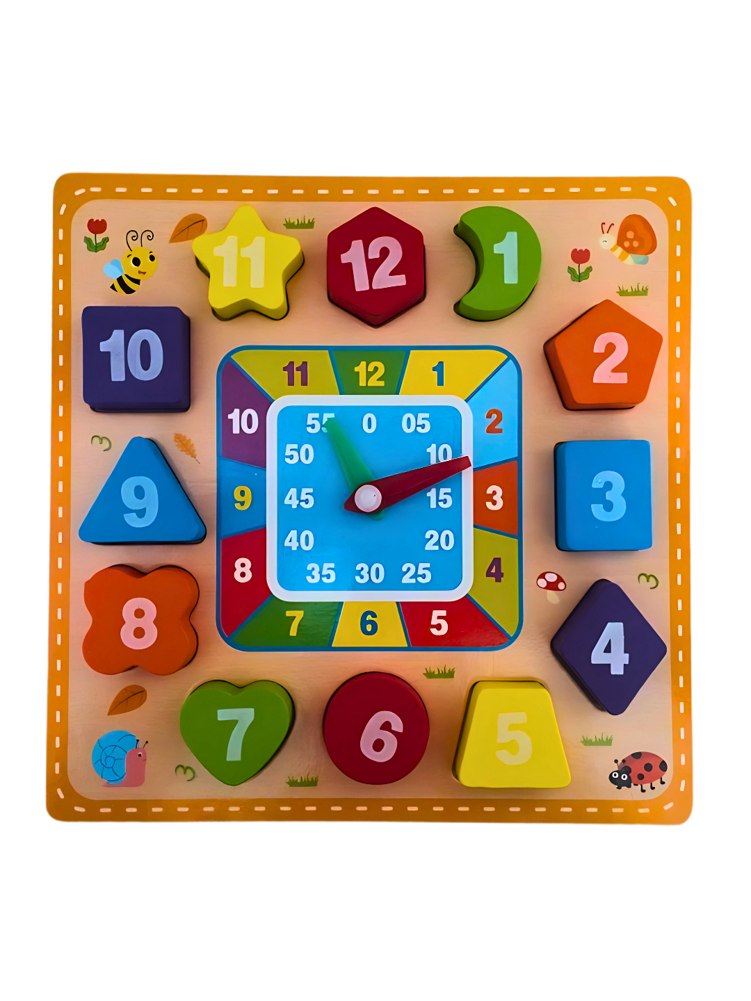 Puzzle incastru ceas din lemn cu forme geometrice