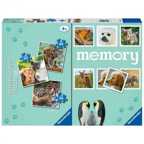 Puzzle + Joc Memory Animale, 25 36 49 Piese - poza 1