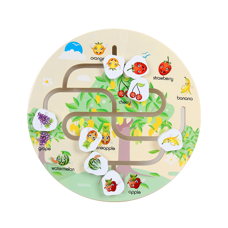 Puzzle labirint 3D din lemn - Fructe educative ZukiToys.ro