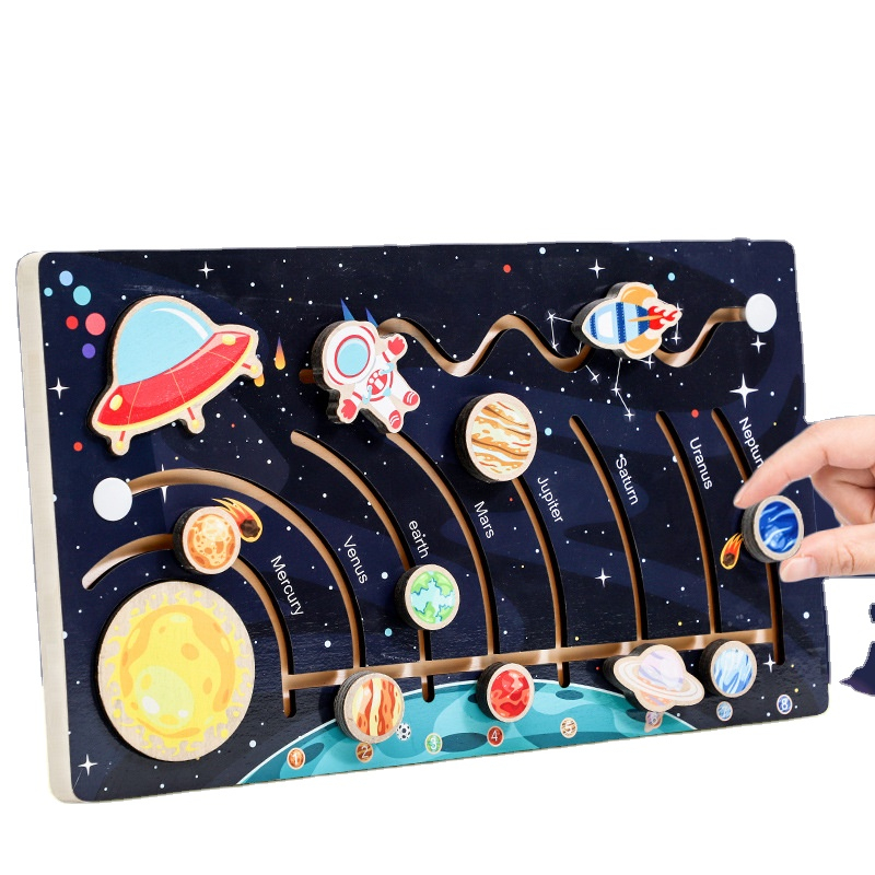 Puzzle labirint din lemn - Sistemul Solar educativ ZukiToys.ro Engleza
