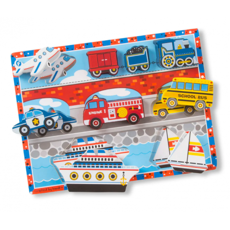 Puzzle lemn in relief Mijloace de transport Melissa and Doug - poza 1