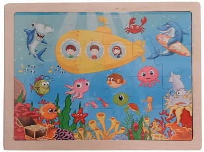 Puzzle lemn,submarin si vietati marine,24 piese ,+3 ani