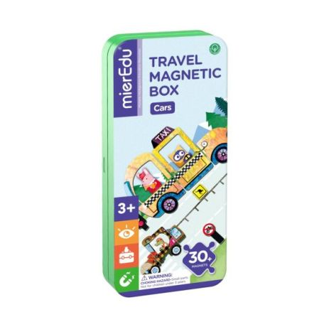 Puzzle magnetic in cutie metalica, joc de potrivire si asociere - Masini - poza 1