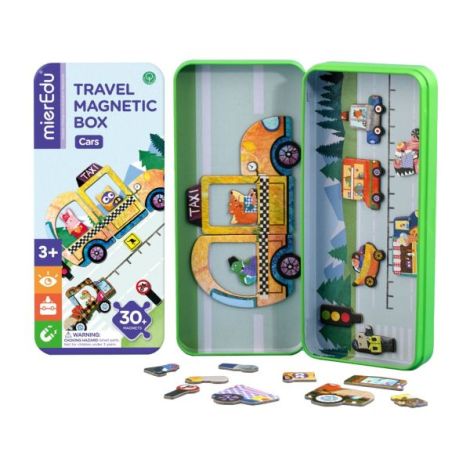 Puzzle magnetic in cutie metalica, joc de potrivire si asociere - Masini - poza 2