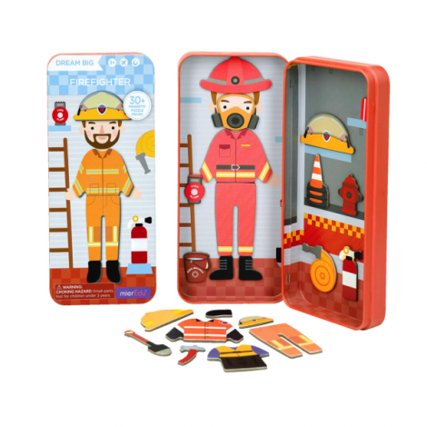 Puzzle magnetic in cutie metalica, joc de potrivire si asociere - Pompier - poza 1
