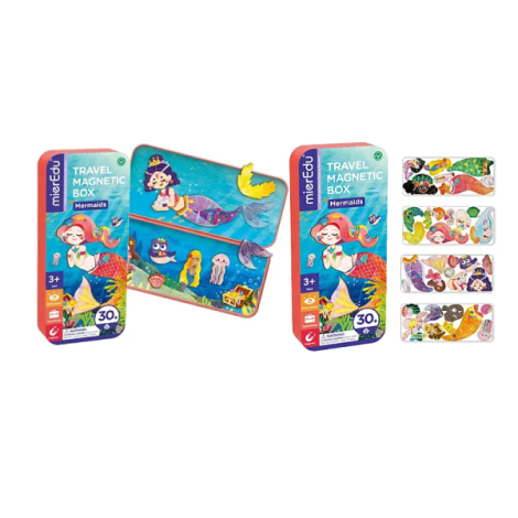 Puzzle magnetic in cutie metalica, joc de potrivire si asociere - Sirene - poza 3