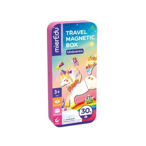 Puzzle magnetic in cutie metalica, joc de potrivire si asociere - Unicorni - poza 1
