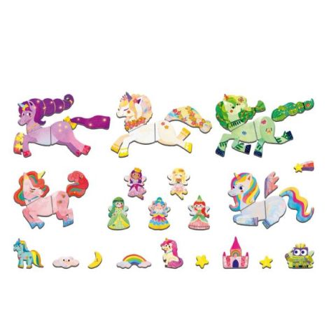 Puzzle magnetic in cutie metalica, joc de potrivire si asociere - Unicorni - poza 3