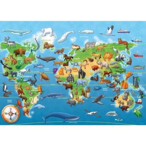 Puzzle mare de podea harta animale 60 piese - poza 1