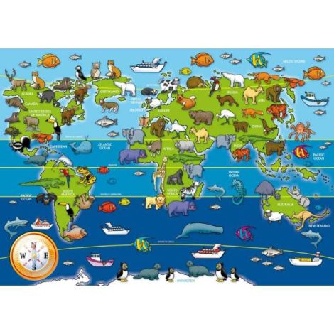 Puzzle mare de podea harta animalele lumii 60 piese - poza 1