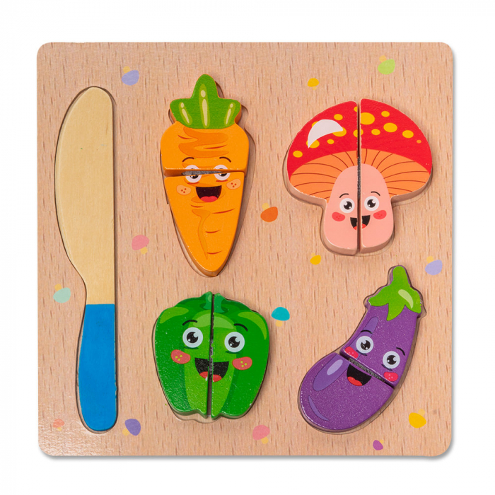 Puzzle Mic 3D din Lemn - Set cu Legume Montessori