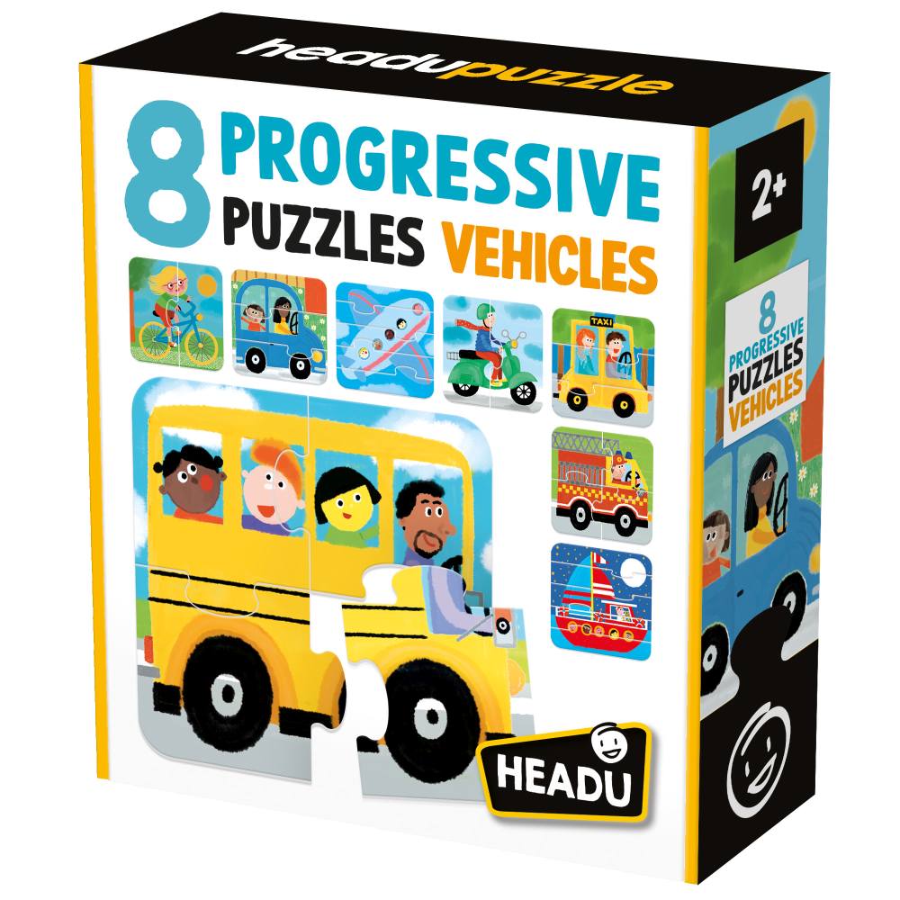 Puzzle progresiv cu piese mari 8 Vehicule Headu - poza 1