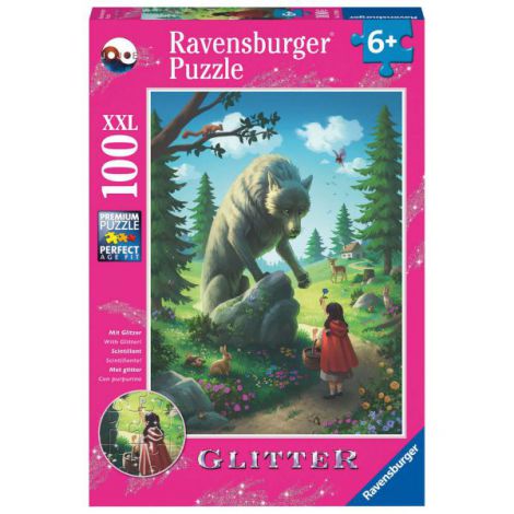 PUZZLE SCUFITA ROSIE SI LUPUL, 100 PIESE GLITTER - poza 3