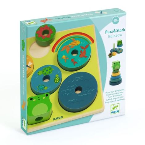 Puzzle si joc din lemn de stivuit, Djeco - poza 1