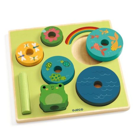 Puzzle si joc din lemn de stivuit, Djeco - poza 4