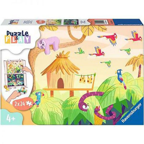 Puzzle si joc Expeditie in Jungla 2x24 piese Ravensburger - poza 1