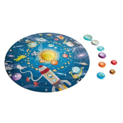 Puzzle Sistemul Solar pentru copii, cu led si planete din lemn (102 piese) - poza 1