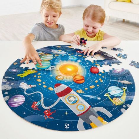 Puzzle Sistemul Solar pentru copii, cu led si planete din lemn (102 piese) - poza 2