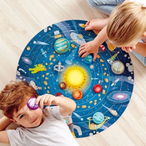 Puzzle Sistemul Solar pentru copii, cu led si planete din lemn (102 piese) - poza 3
