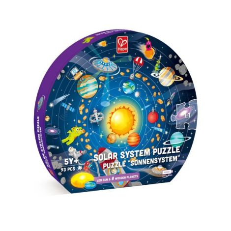 Puzzle Sistemul Solar pentru copii, cu led si planete din lemn (102 piese) - poza 4