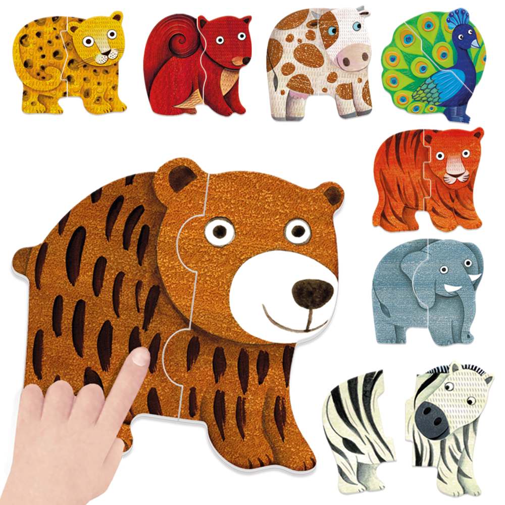 Puzzle tactil contur cu piese mari Headu Animale - poza 2