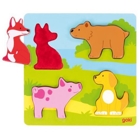 Puzzle tactil din lemn Atinge si descopera Animale - poza 1