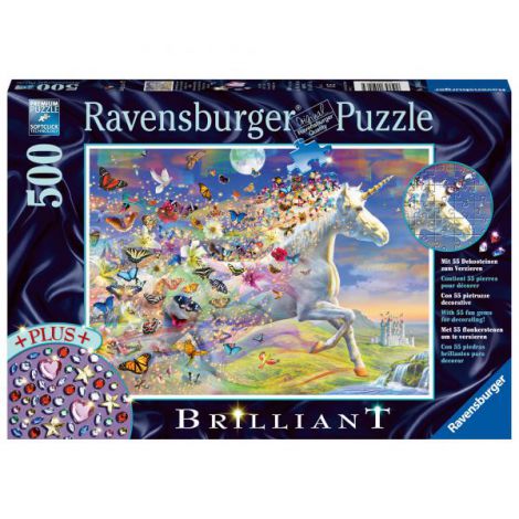 PUZZLE UNICORNI SI FLUTURI, 500 PIESE + STICKERE - poza 1