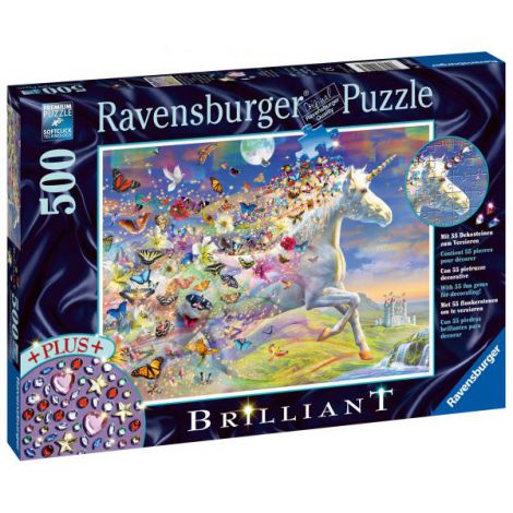 PUZZLE UNICORNI SI FLUTURI, 500 PIESE + STICKERE - poza 2