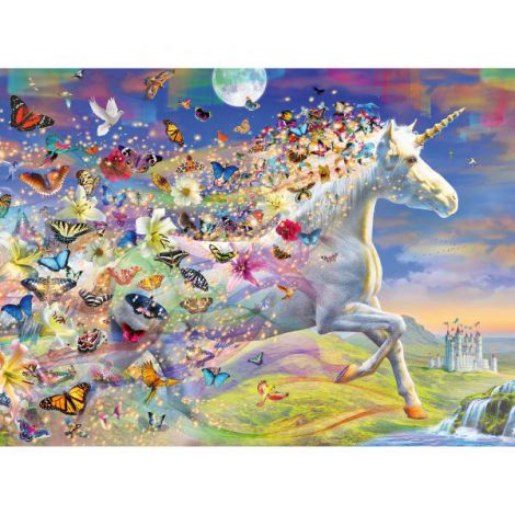 PUZZLE UNICORNI SI FLUTURI, 500 PIESE + STICKERE - poza 3
