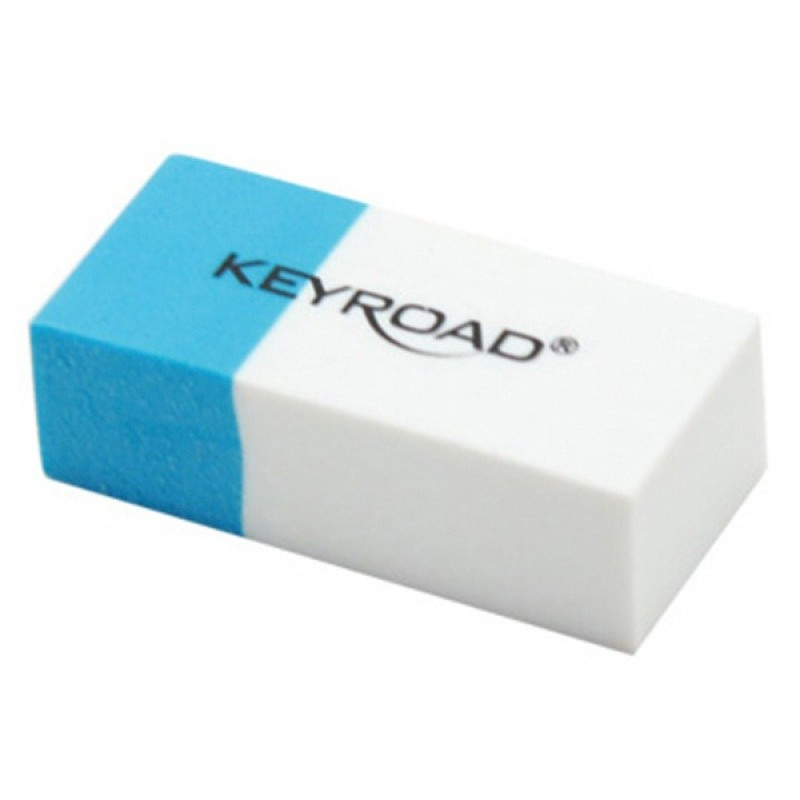 Radiera Keyroad Duo dreptunghiulara, alb-albastru, 2 3 pentru creion, 1 3 pentru pix, cerneala,39x17x12mm