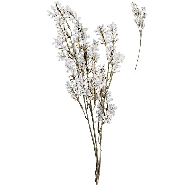 Ramura decorativa pentru interior si exterior cu flori albe,plastic,52 cm